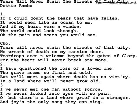 tears will never stain the streets lyrics